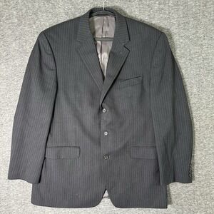 Chaps Wool Blazer Men's 44 L Black Pinstripe Sport Coat 3 Button Business Jacket